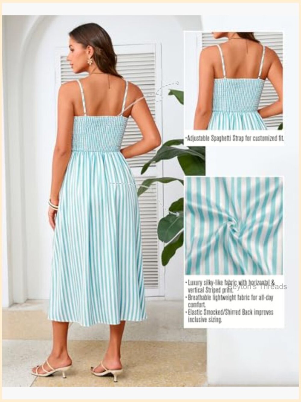 Women Satin Maxi Dress Ruched Sundress with Pockets Slit Adjustable Spaghetti - Picture 6 of 7